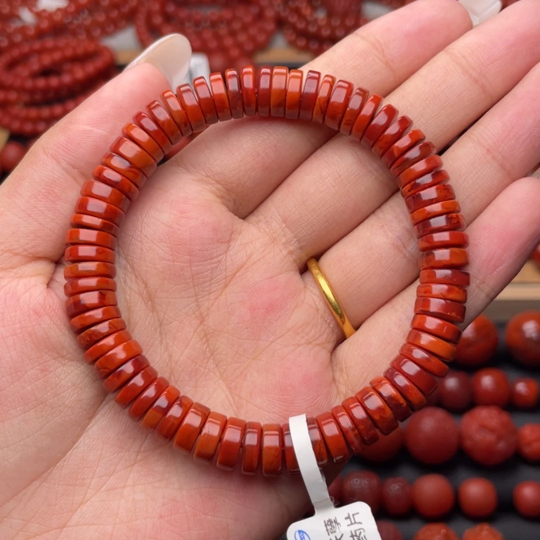 南红玛瑙未镶嵌手串Y9mm收藏满肉妖孽牛血火焰直切药片手串