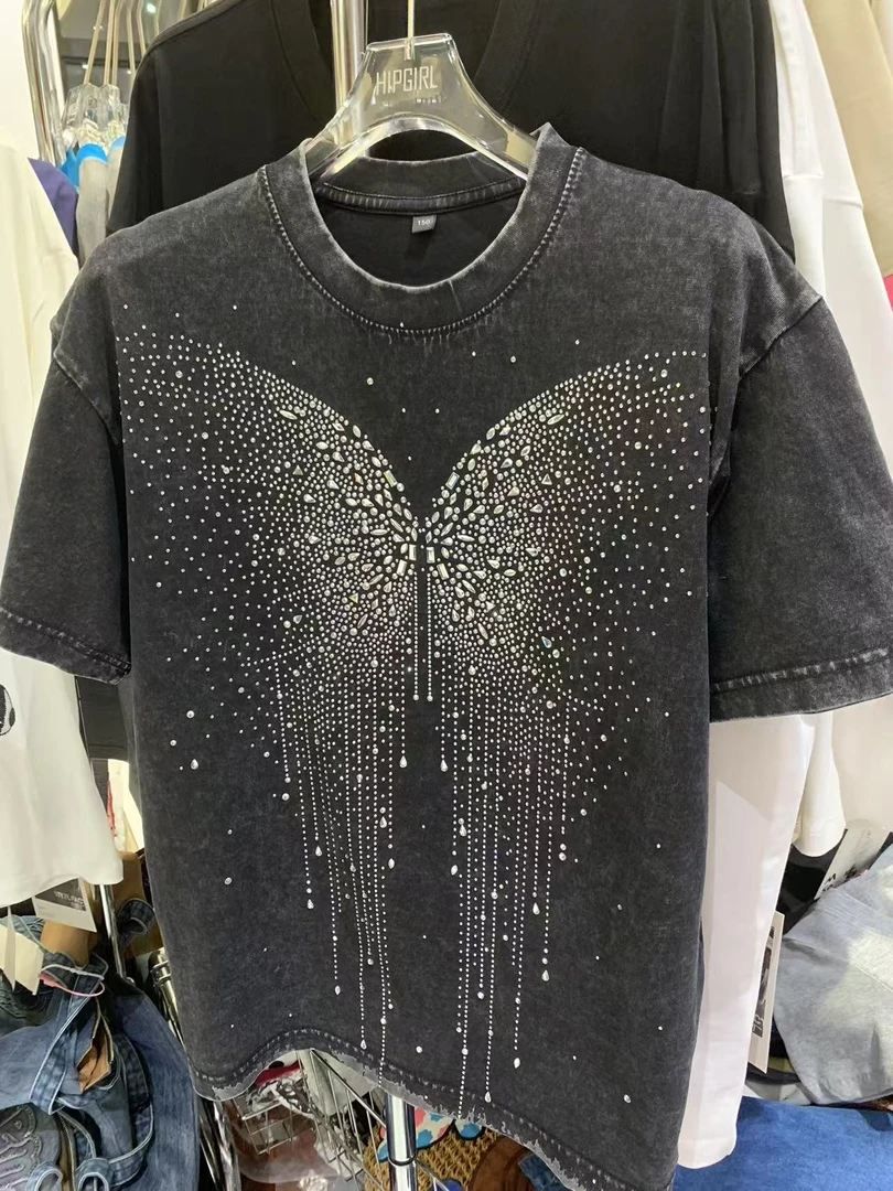 【W1081天使之翼】短袖t恤女打底半袖休闲夏季2025款重工爆款