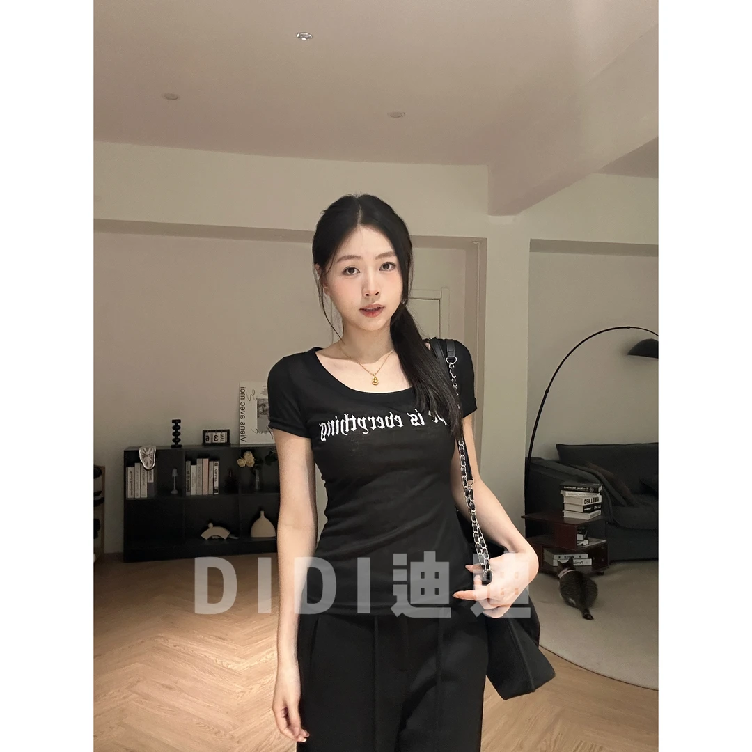 【DIDI】字母爱心印花短袖T恤女夏季修身收腰辣妹显瘦百搭正肩上衣