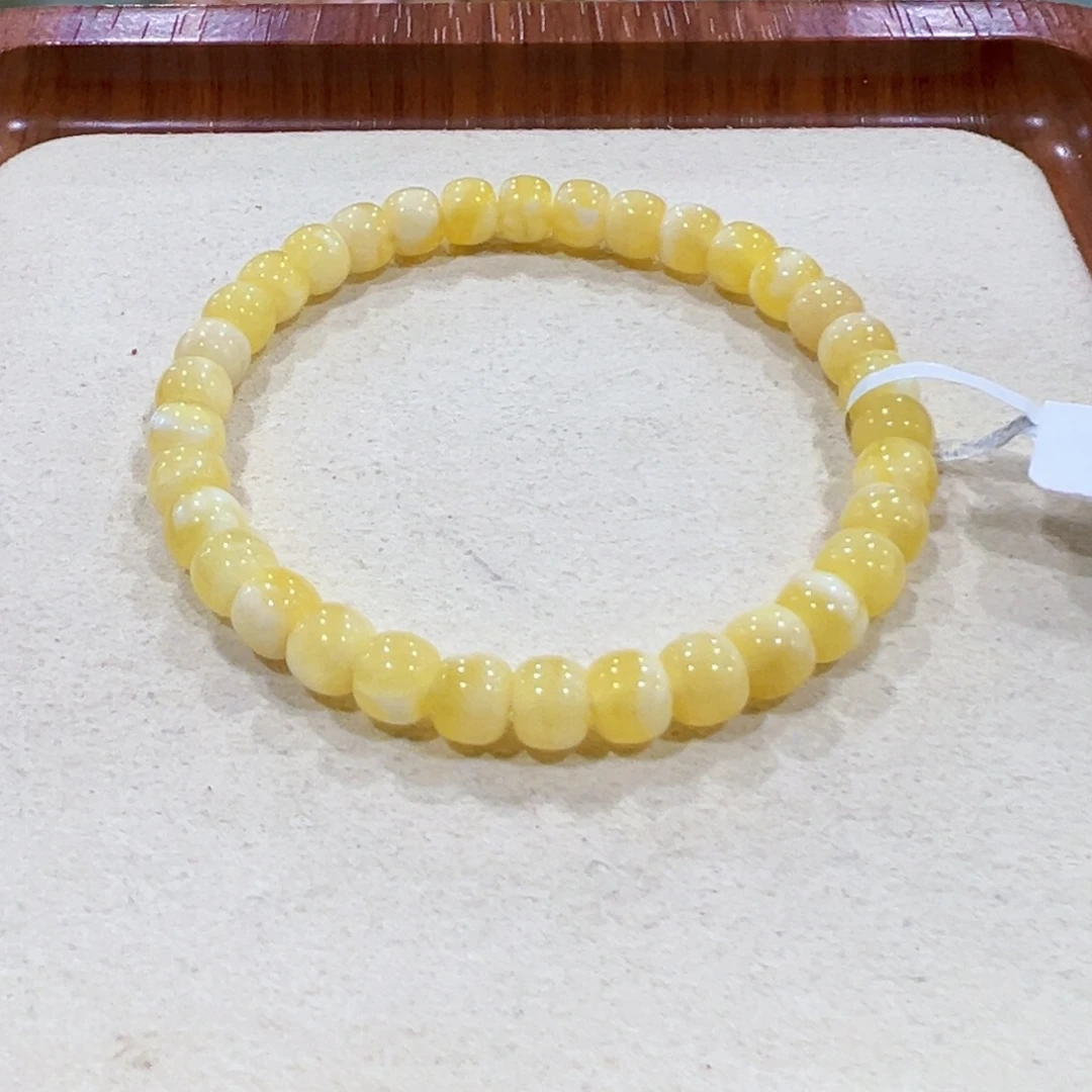 蜜蜡未镶嵌手链6.5m 金白妖花老型手串