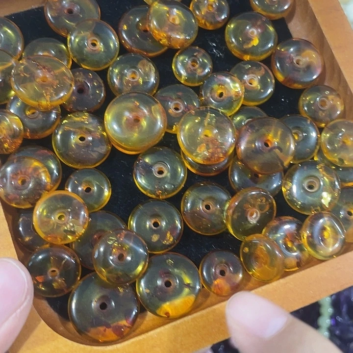 合金玛瑙/玉髓珠宝半成品一颗天然花珀平安扣随机