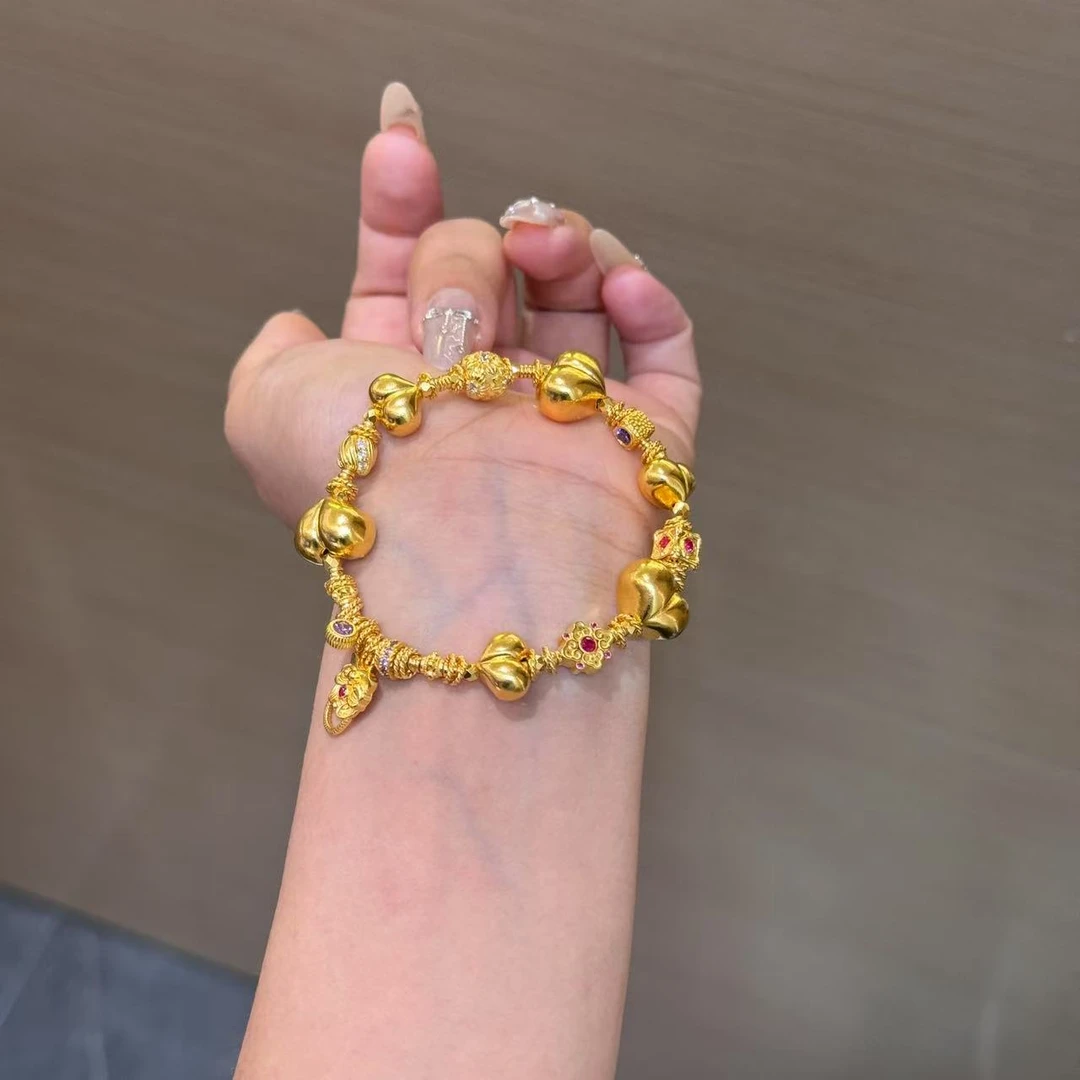 【菠萝珠宝】足金999 爱心 镶嵌文玩手串  金重：33.42克