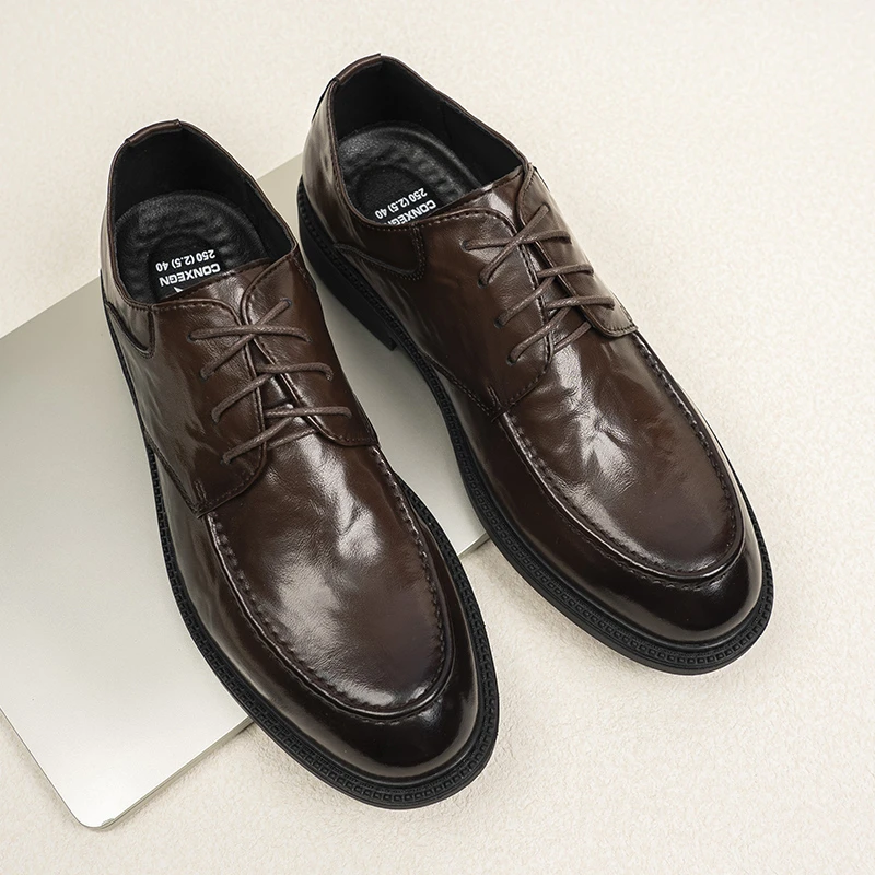 夏季男士新款英伦风休闲皮鞋真皮牛皮时尚潮流百搭款25182