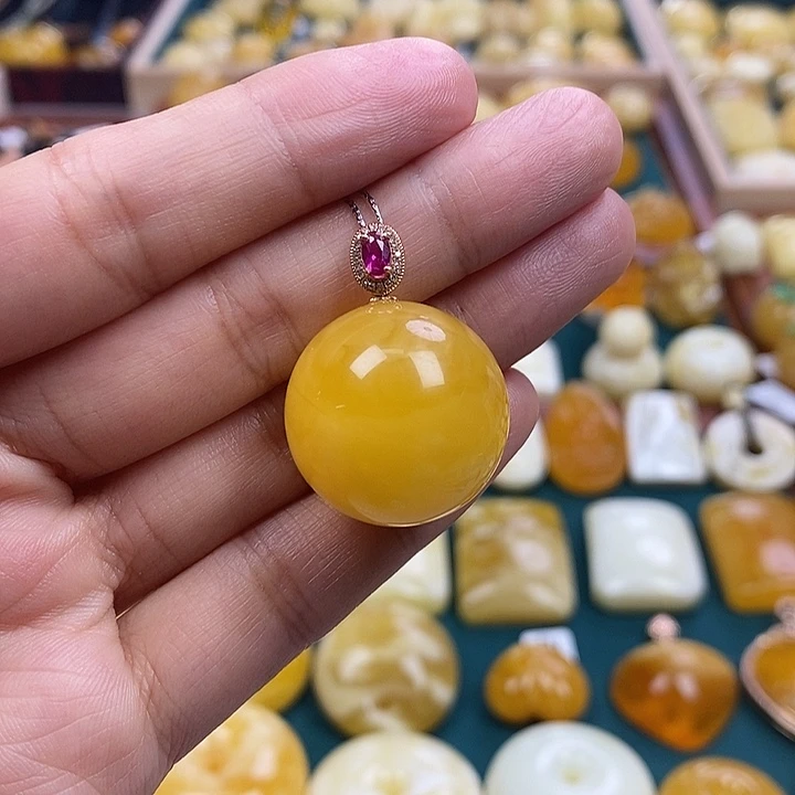 琥珀未镶嵌裸石23+鸡油红锁骨珠