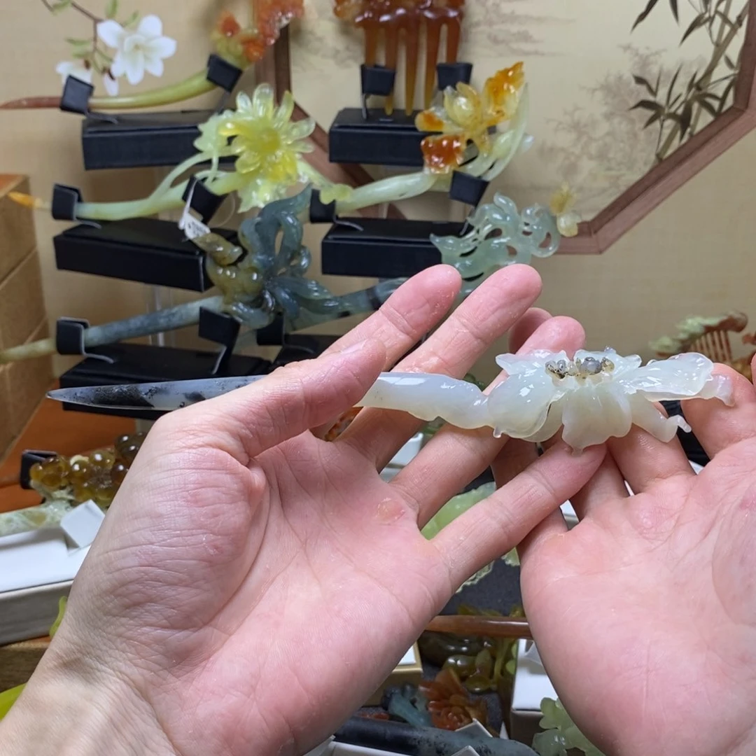 岫玉发簪未镶嵌沐*百合