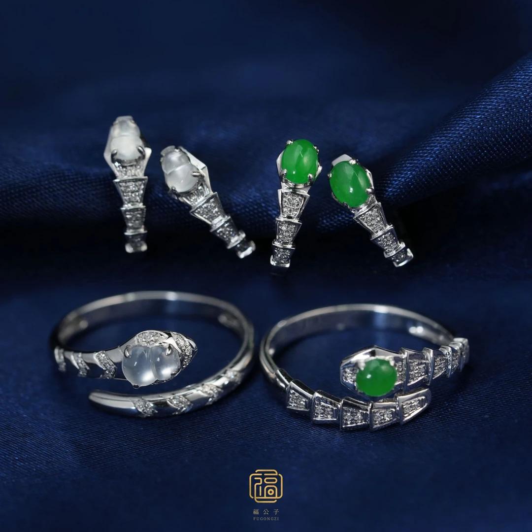 【设计款蛇戒】福公子-翡翠戒指18K金镶嵌-多样性一件发货-103