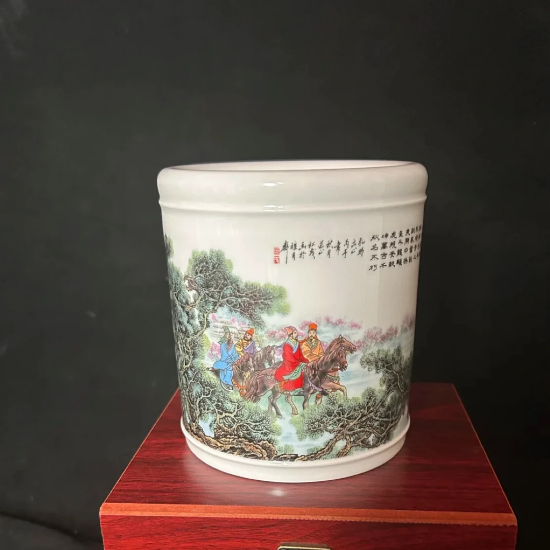 景德镇陶瓷三顾茅庐孔明出山笔筒