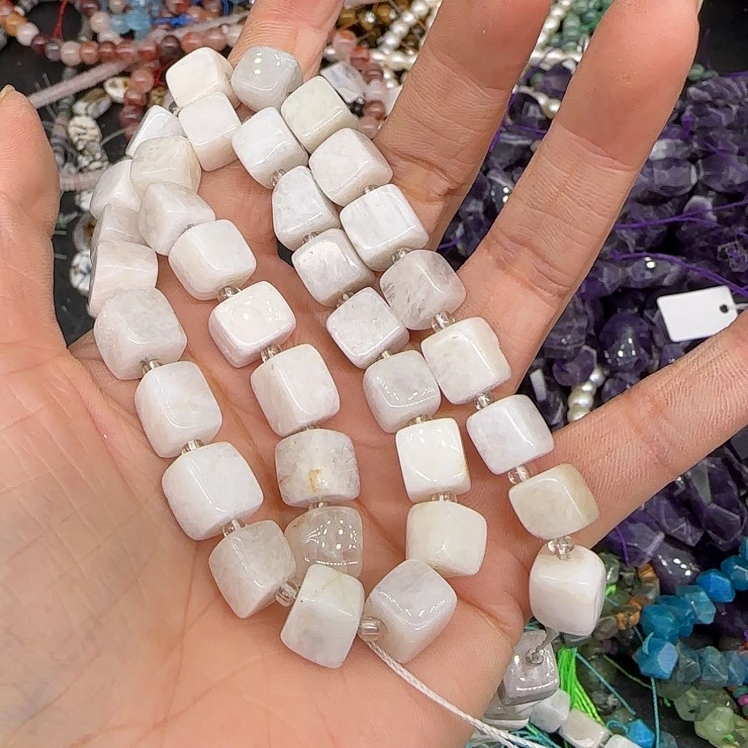 玛瑙/玉髓合金珠宝半成品白月光9mm方糖一条