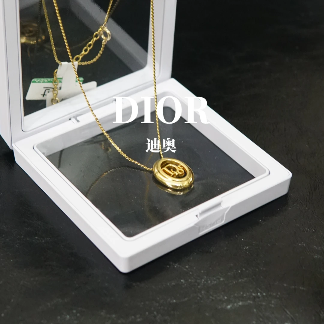 95新 DIOR/迪奥 椭圆镂空项链/气质金色jj0609519/9519