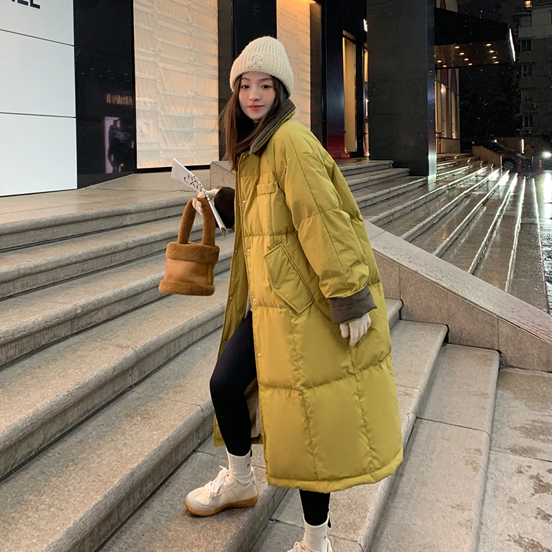 灯芯绒拼接中长款羽绒服女冬2025新款加厚高级感超好看流行厚外套