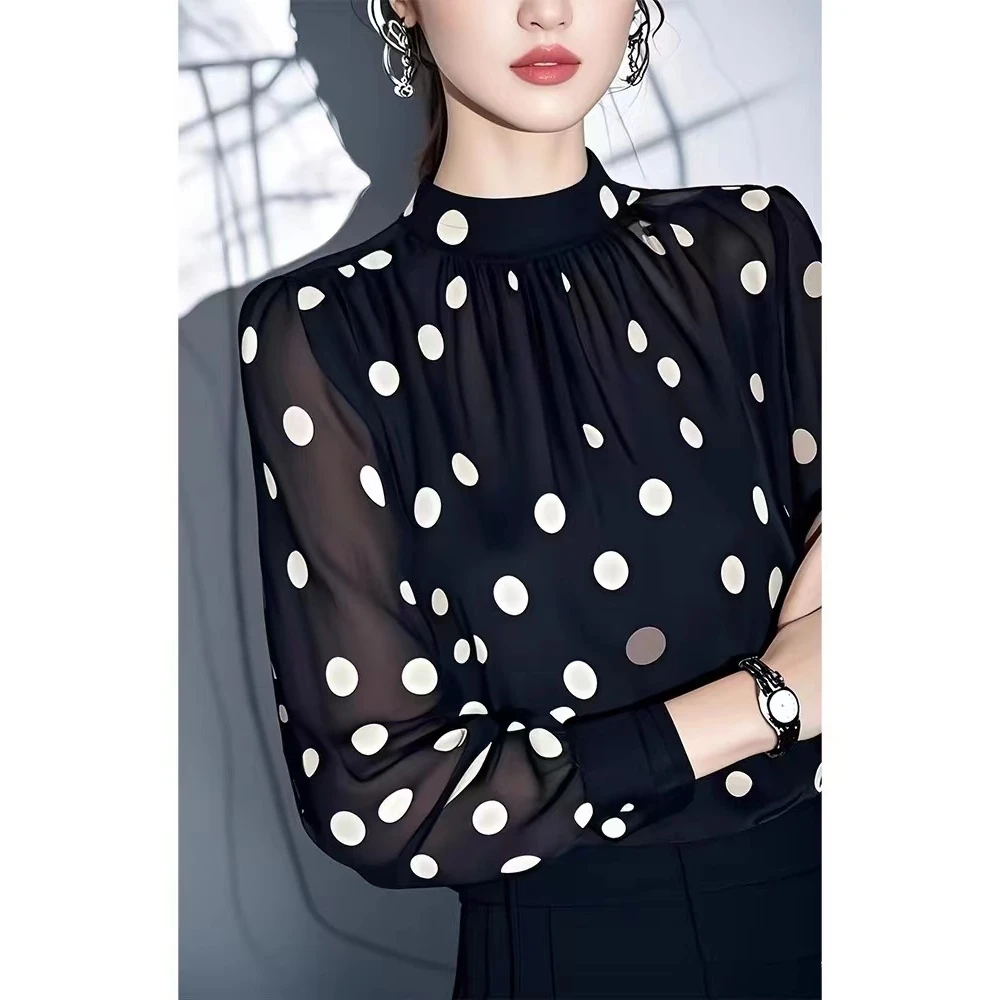 春季独特别致漂亮小众轻奢减龄高级感超好看时尚洋气黑色波点衬衫