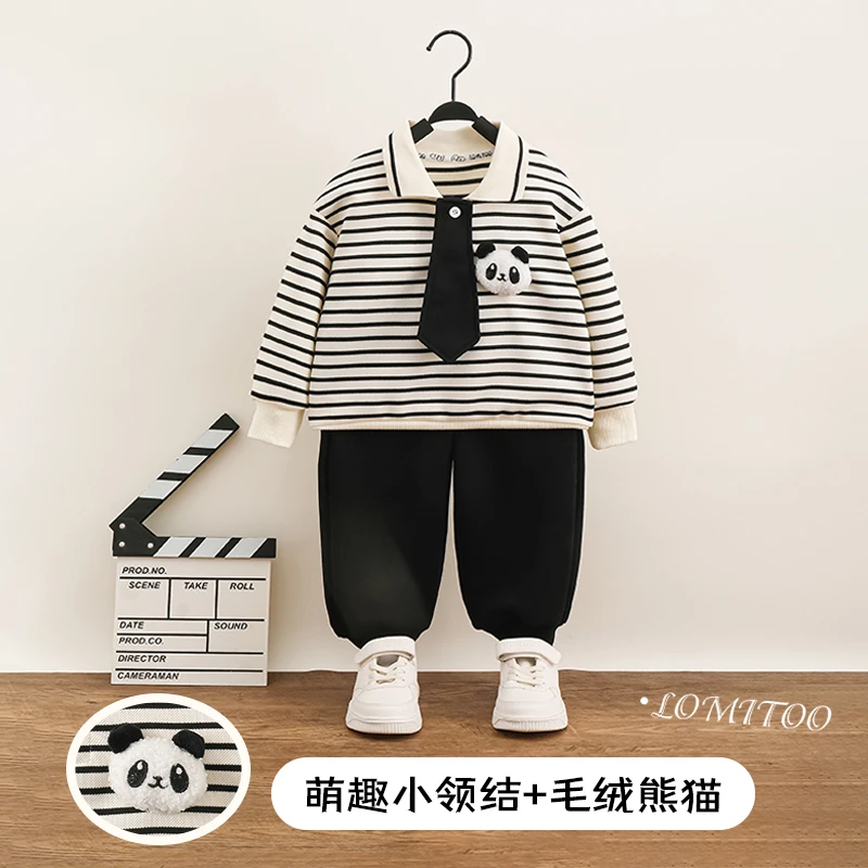【青青】2025春季新款儿童时尚洋气领带熊猫套装4Z122
