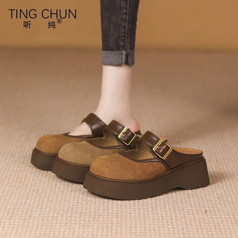 17212新款2025夏季包头女鞋包头拖玛丽珍鞋厚底时尚复古圆头拖鞋