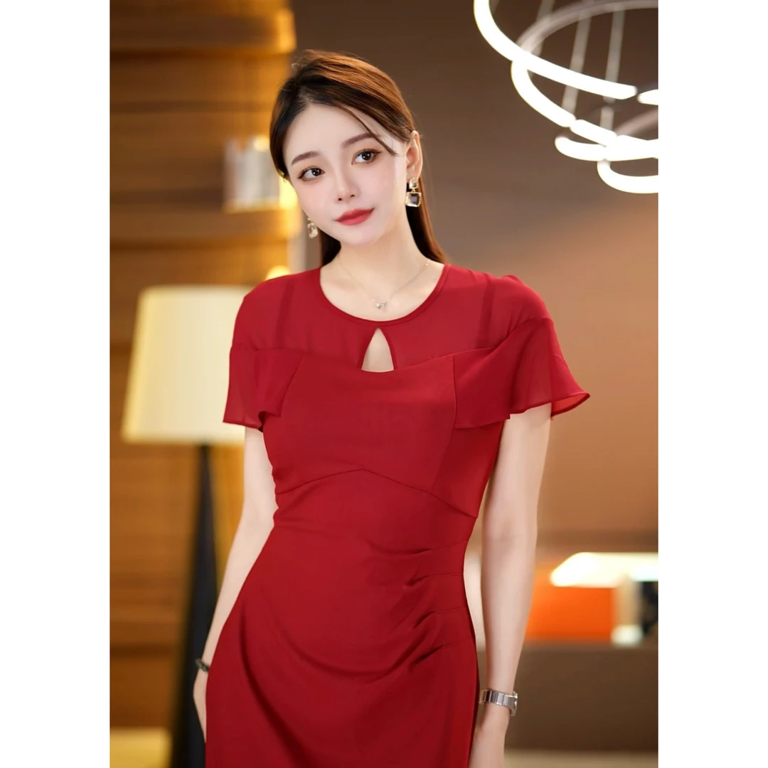 【恩雅】留洋千金 法式优雅贵气显瘦直筒连衣裙-YL50265