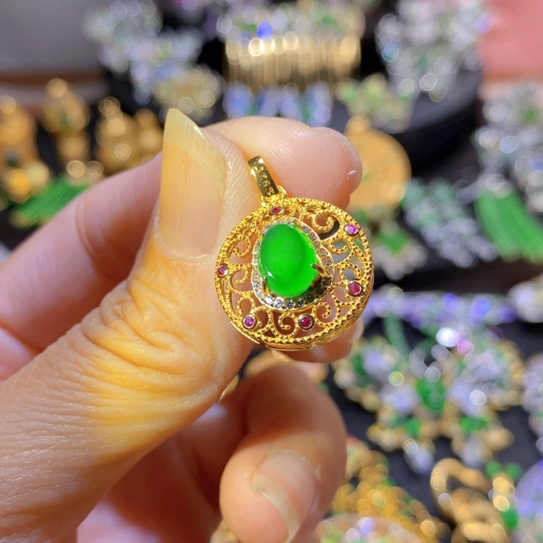 吊坠(不含链)银S925镶嵌翡翠