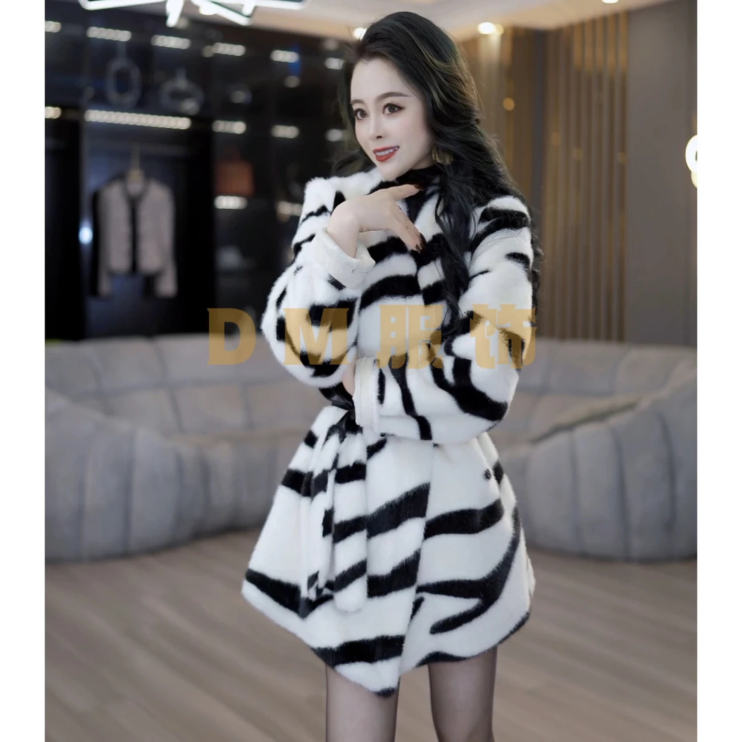 【D.M】订制款时尚气质雪兰貂皮毛一体绑带外套1516