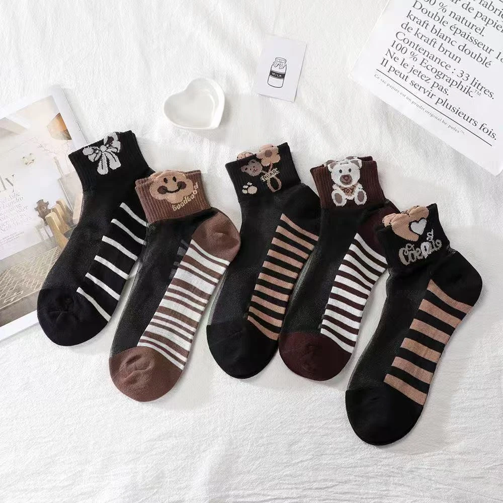 水晶丝袜子女士美拉德棉底中筒百搭透气防滑吸汗耐磨防勾丝蕾丝袜