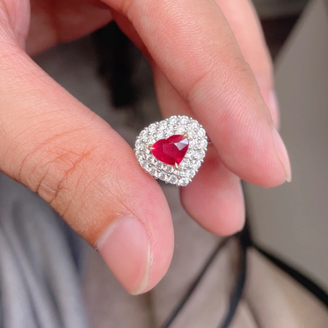 红宝石戒指18K金镶嵌1.03ct 无烧鸽血两用