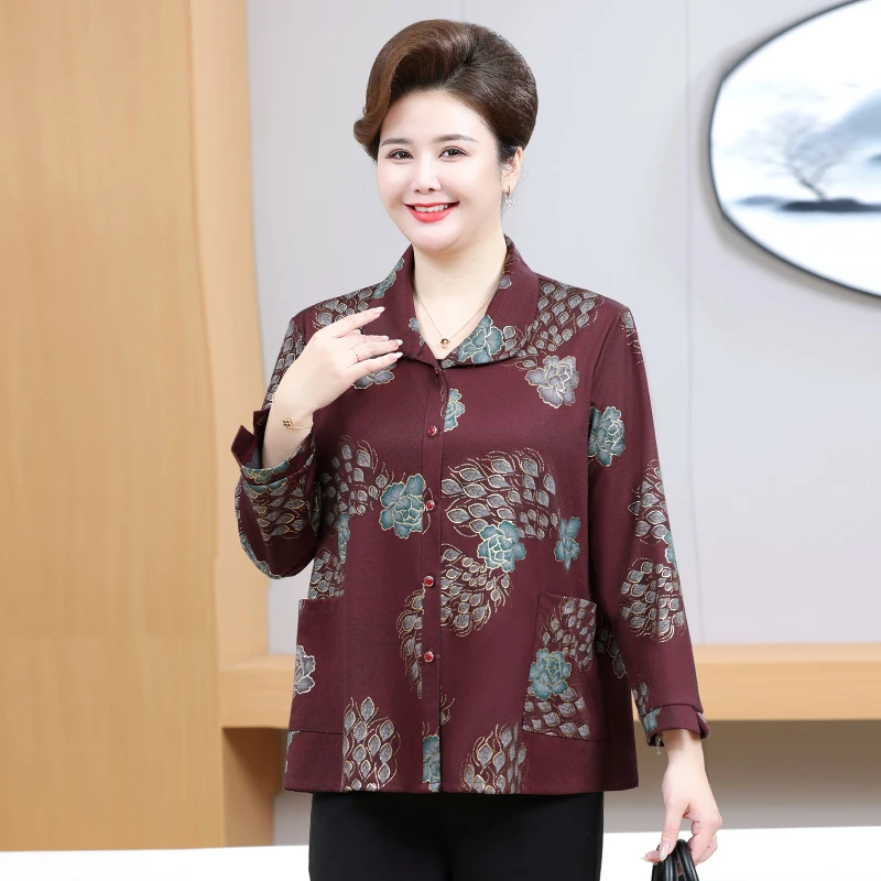 260斤特大码胖妈妈加肥加大休闲长袖衬衫外套中老年印花女装衬衣