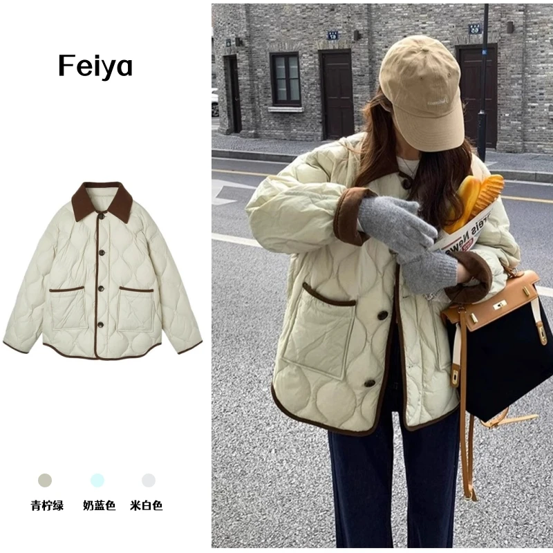 棉服女小香风菱格棉服翻领学生棉衣2025年秋冬新款棉衣轻薄棉衣