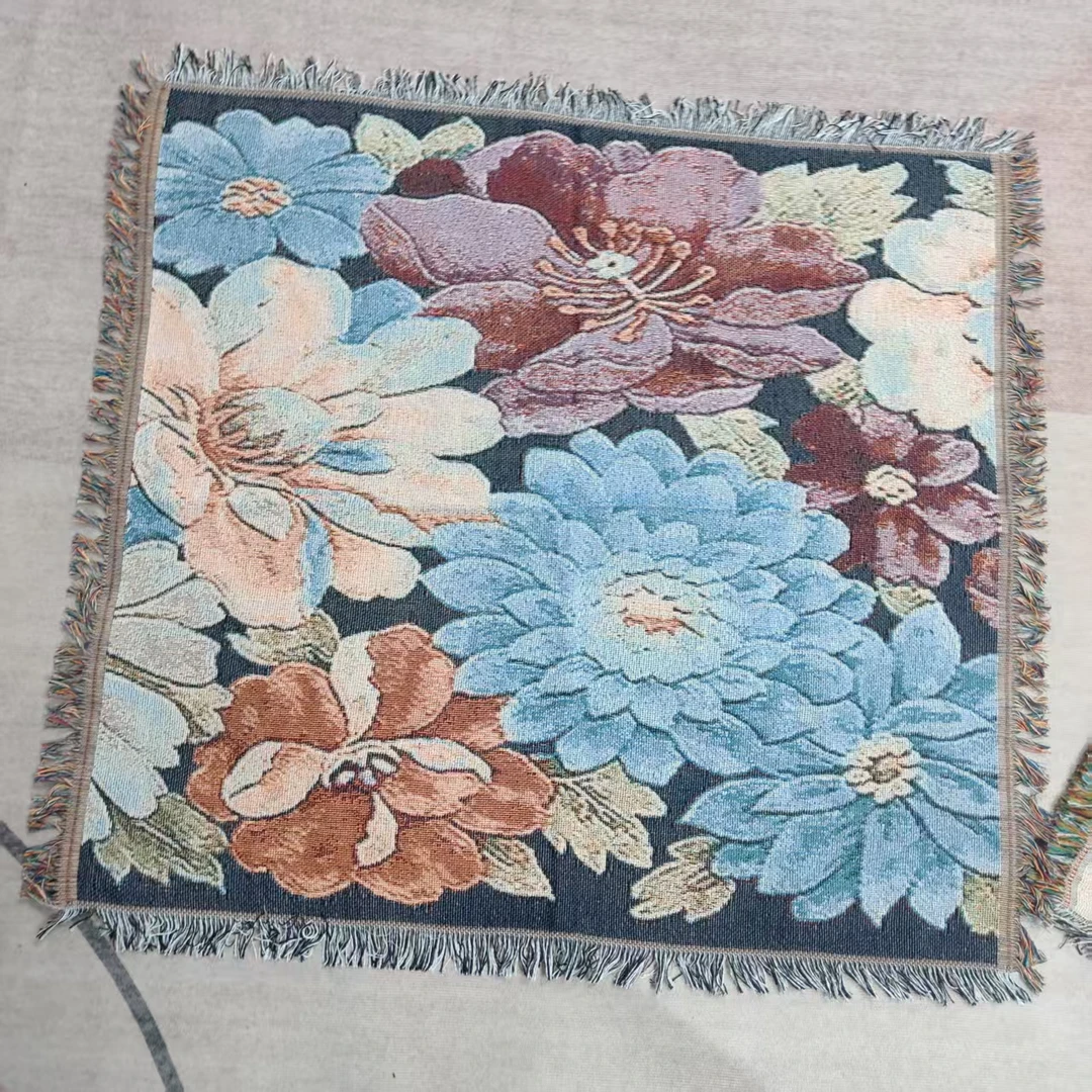 方形牡丹90*90cm沙发巾