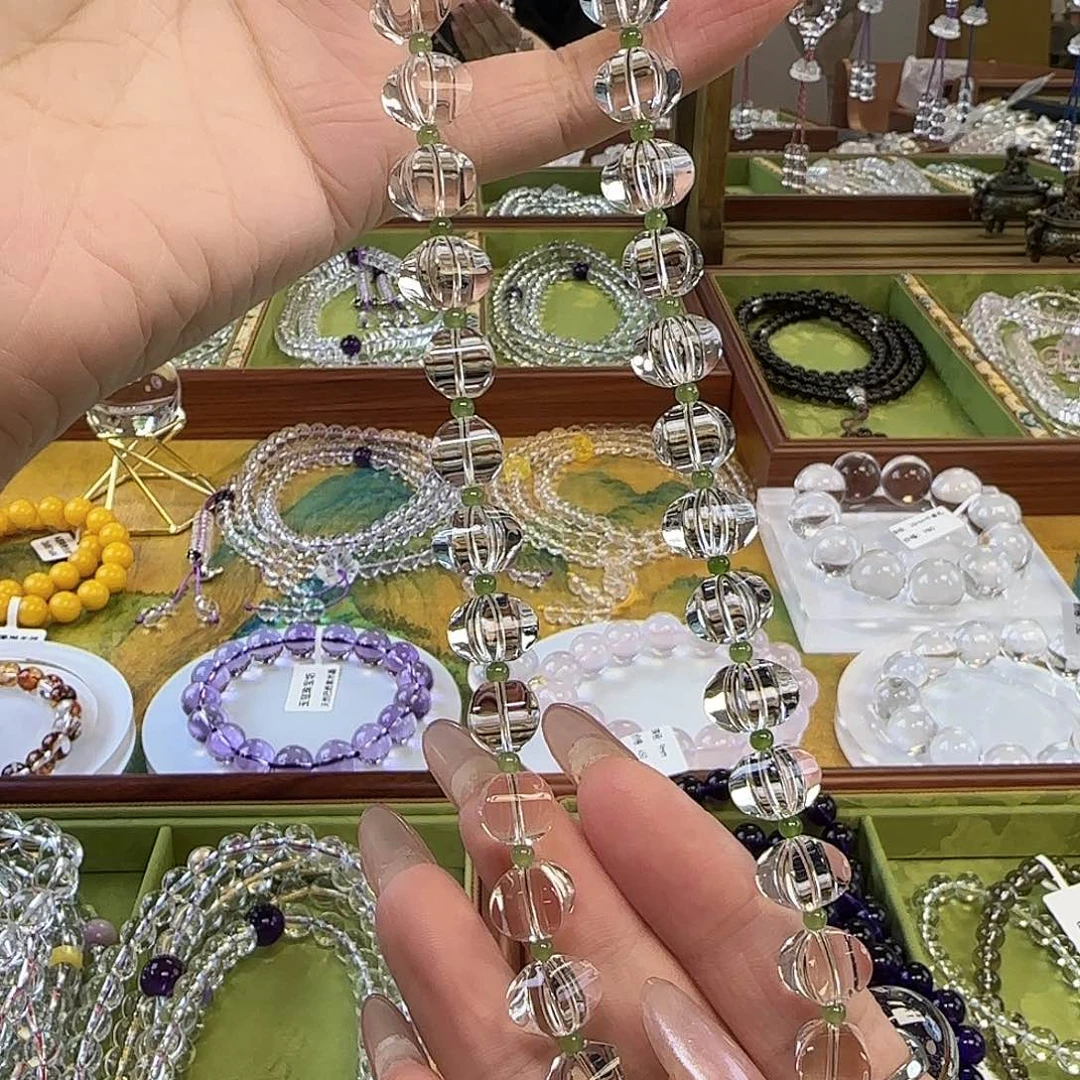 天***子手串未镶嵌水晶天然白水晶全净体项链