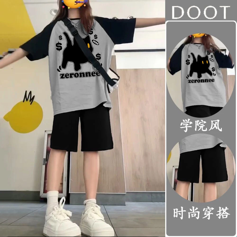 14岁初中生时尚女孩短袖短裤套装15高中学生夏装13青少年两件套12
