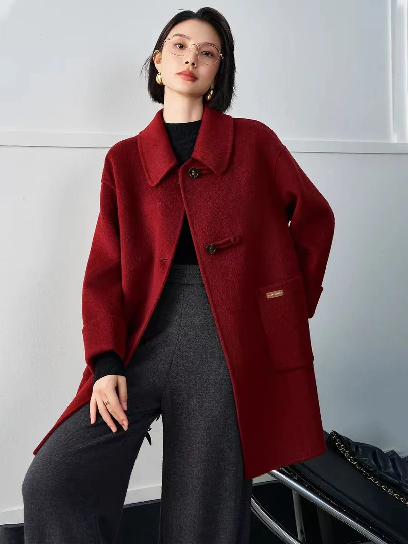 【三姐妹原创】驼绒双面羊毛呢子大衣女装毛呢外套kbne气质冬新款