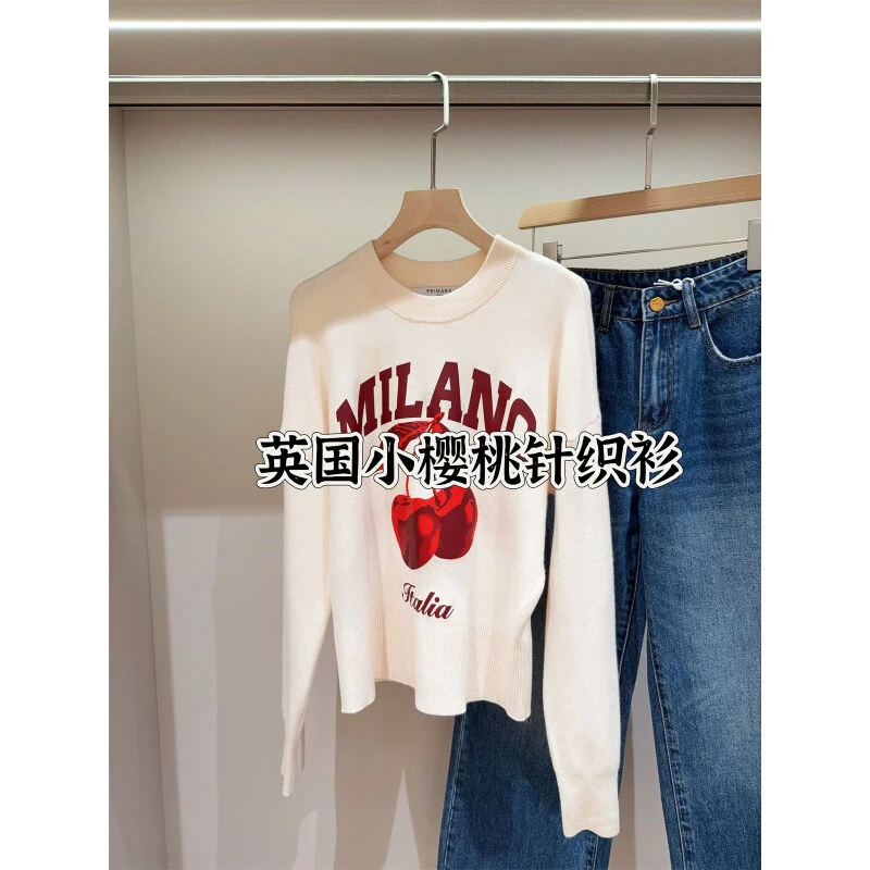 樱桃印花字母 软糯合身版针织衫女
