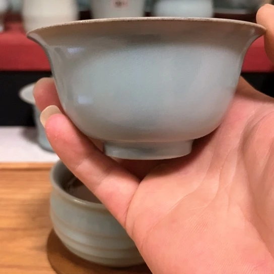 微瑕，汝官窑釉色，手工杯