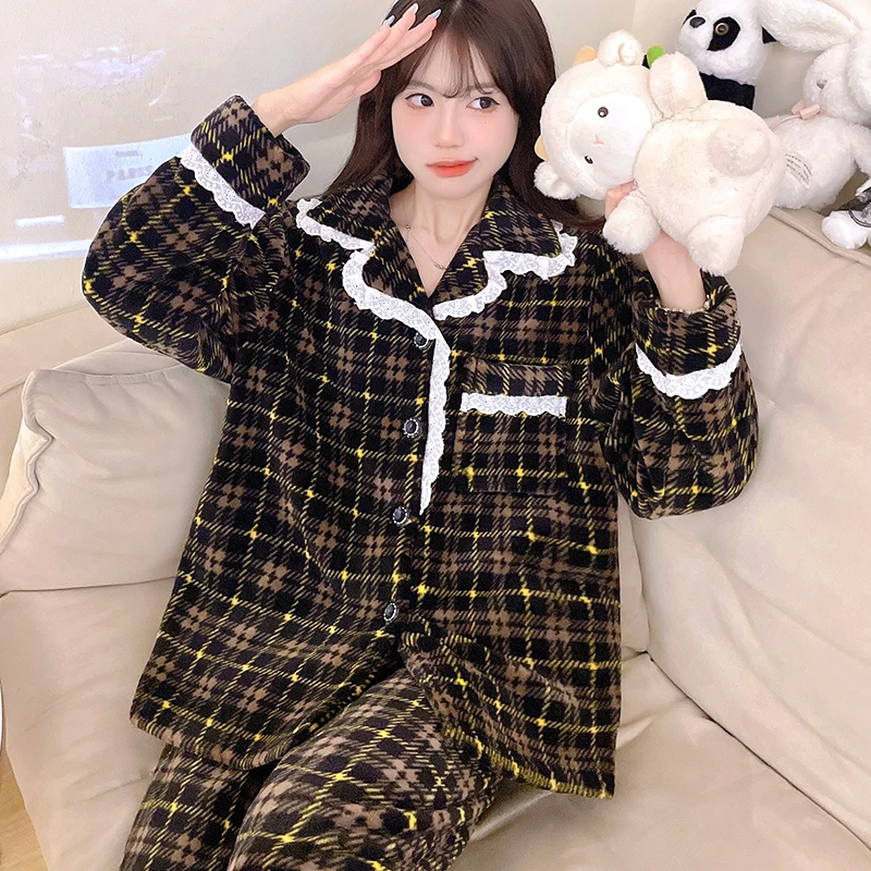 睡衣女秋冬保暖家居服套装冬季加厚珊瑚绒家居服套装