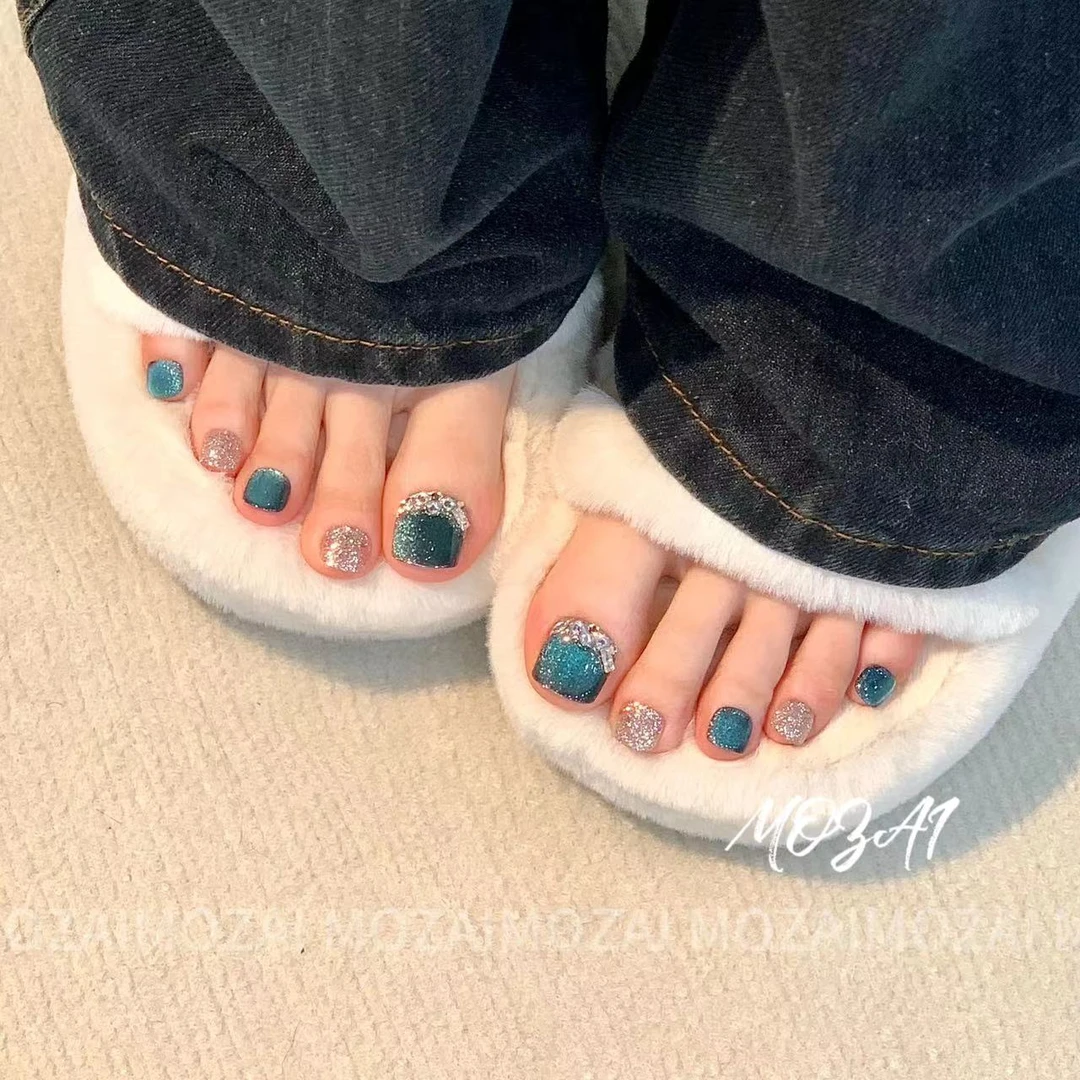 茉哉现货【海洋之心】纯手工定制猫眼夏日美甲可拆卸穿戴甲A2087