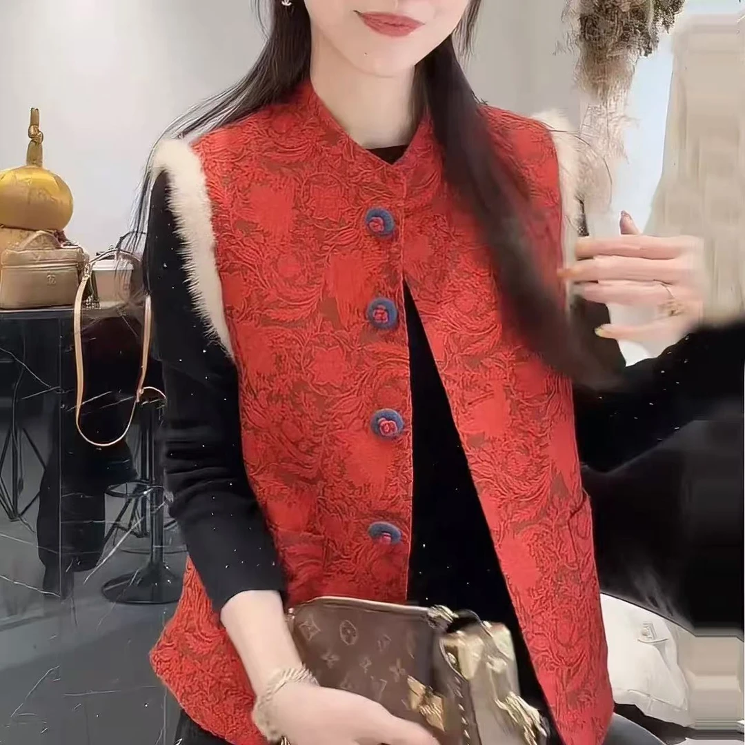 LL琳新年红加棉加厚新中式马甲女装百搭国风叠穿马夹外穿保暖背心