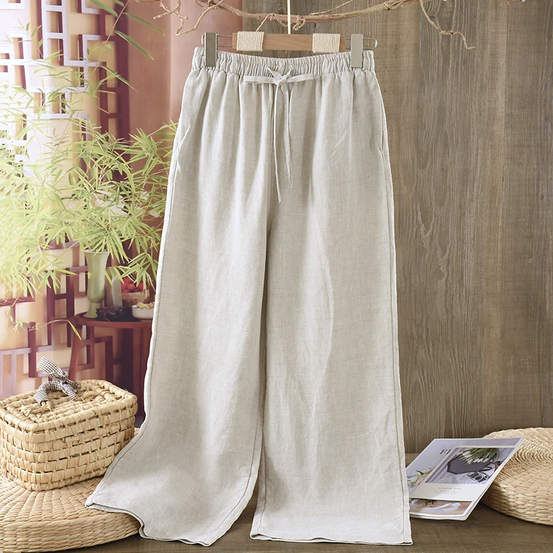 【雨露黄金纱】100%雨露汉麻男女裤子夏季薄款阔腿宽松垂感女王神裤