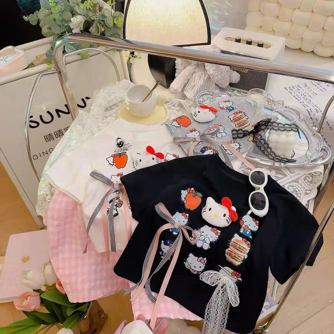 女童短袖T恤2025夏季新款洋气宝宝KT印花上衣儿童韩版洋气打底衫t