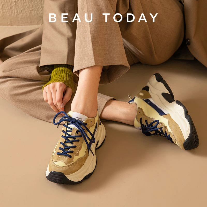 BeauToday彩屿系列老爹鞋女厚底鞋BT复古增高运动鞋女透气休闲鞋