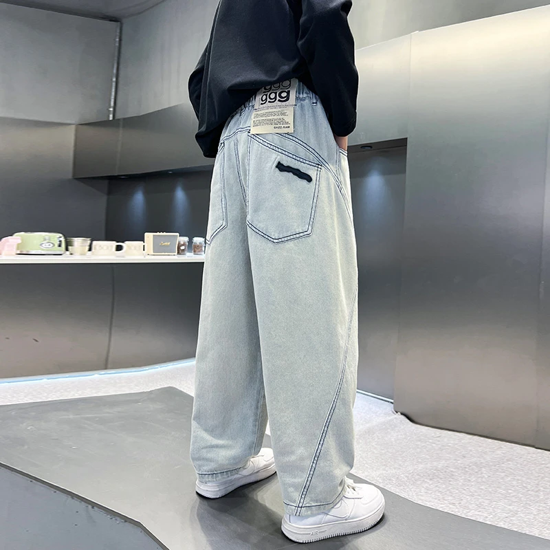 儿童夏装2025新款童装男童裤子浅色天丝防蚊裤夏季薄款直筒牛仔裤