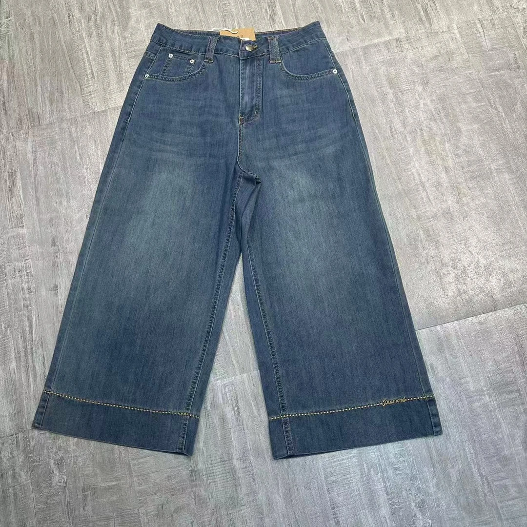 夏季超薄款九分宽边牛仔直筒裤～110斤～150斤左右