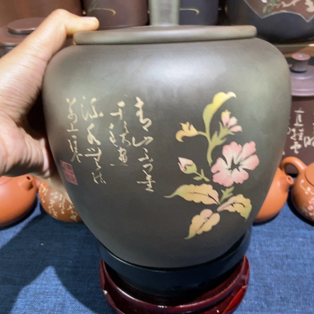 10微瑕手工彩填醒茶罐