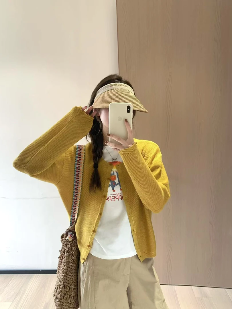 韩11甜美少女感三色针织衫外套女2025新款韩系春夏薄款开衫上衣