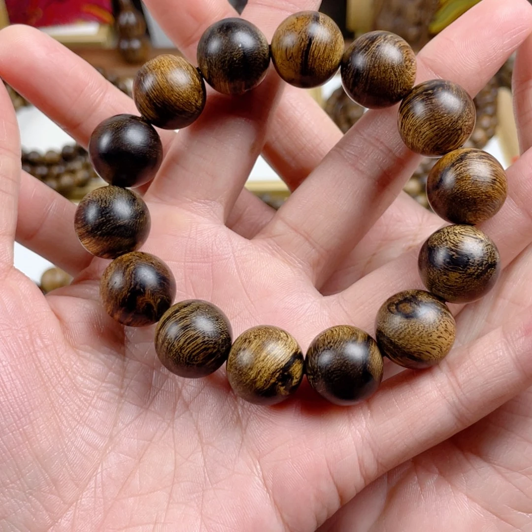 沉香手串風**詩越南芽庄白棋老料满瘤疤虎斑纹1.6