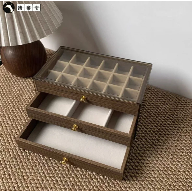 凯莱宝首饰收纳盒高档胡桃木纹多层项链手链戒指耳钉耳环饰品收纳
