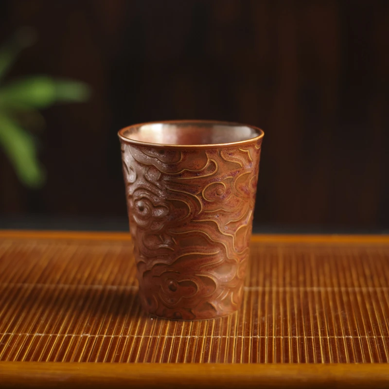 【野陶器】祥云红金釉小可乐杯（Q5485）