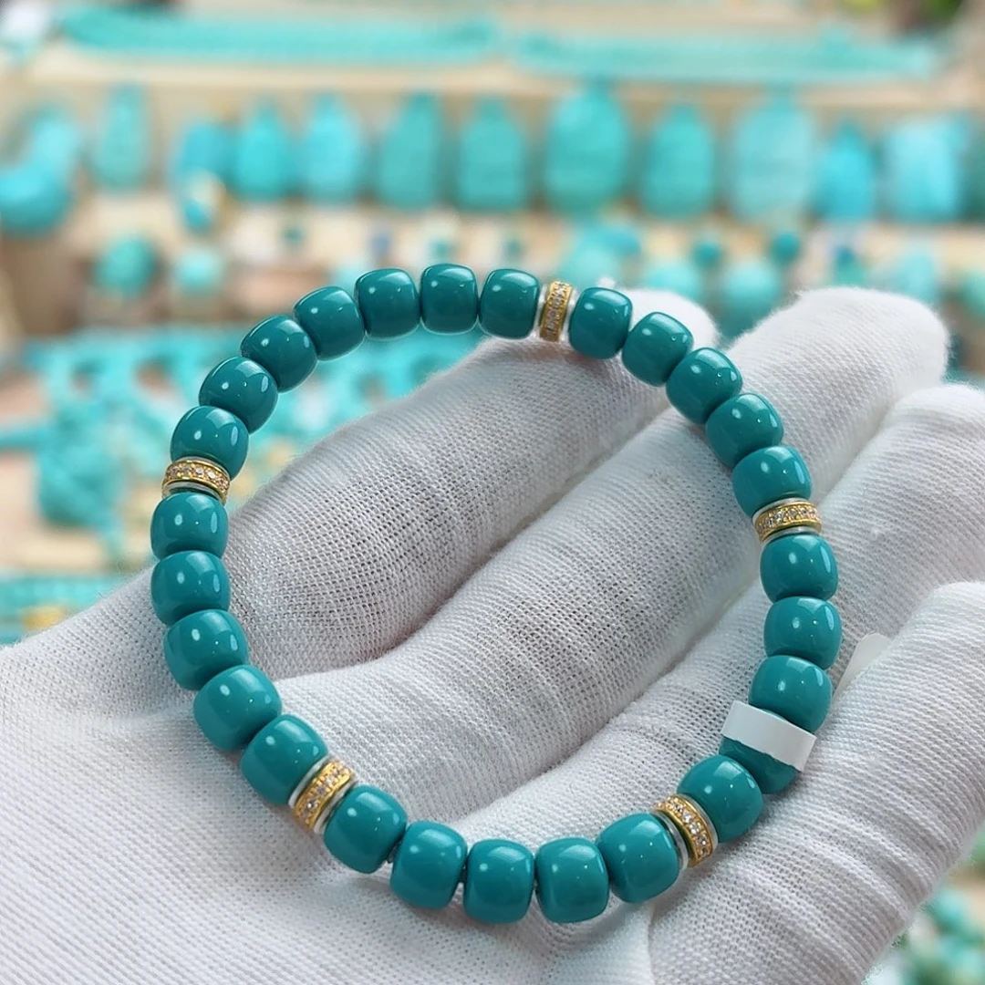 绿松石18K金镶嵌珠宝奇石泡油串6.5