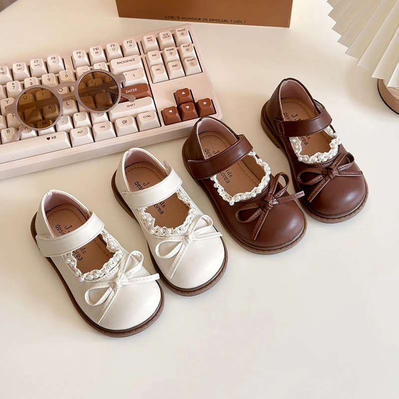 女童皮鞋2025春秋小童新款鞋子儿童宝宝公主蝴蝶结软底单鞋Q358
