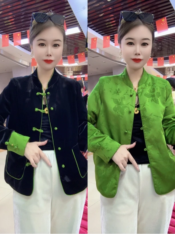 128春季新款新中式复古盘扣国风提花双面穿时尚减龄上衣外套百搭