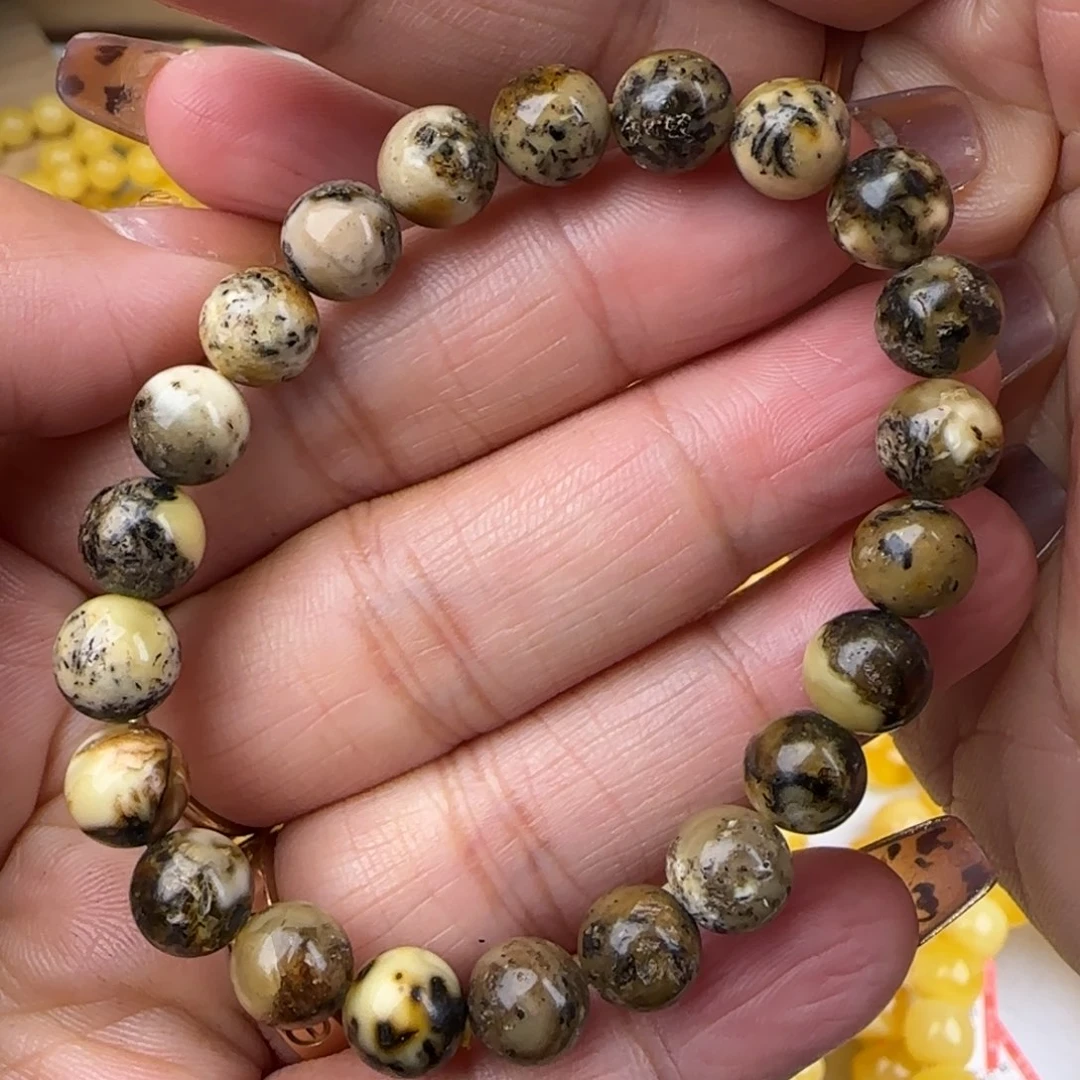 蜜蜡手链未镶嵌奥利奥圆珠手串
