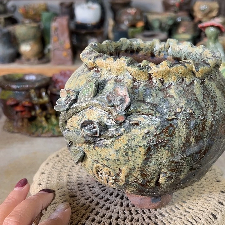 手工粗陶高温花盆不包退换