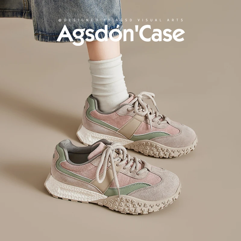 奥古狮登超火阿甘女鞋2025春季厚底跑步德训鞋百搭休闲运动鞋子爆