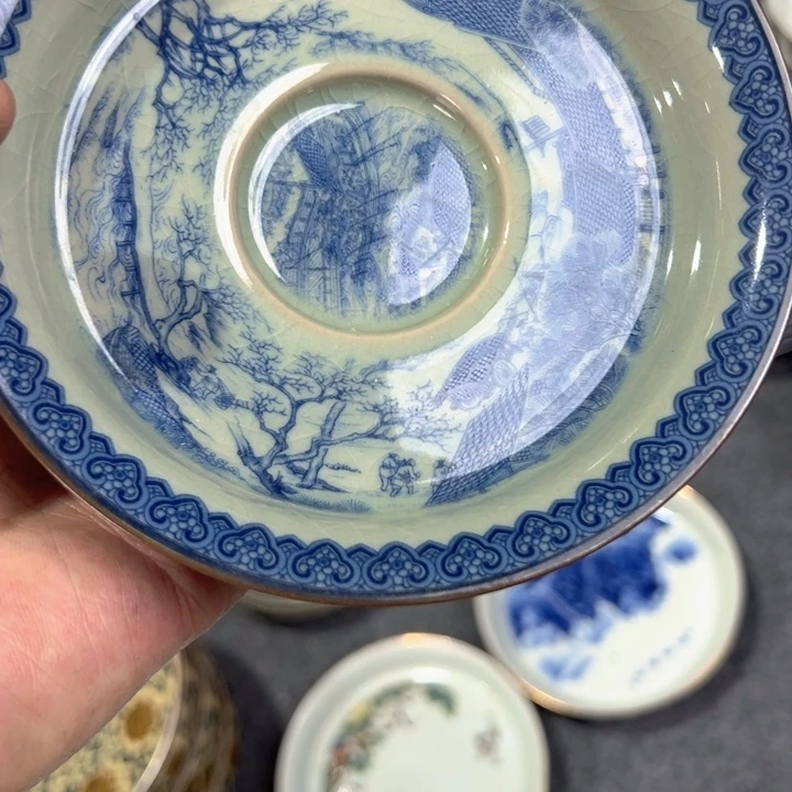 瓷片淘泥清明上河图高足壶承